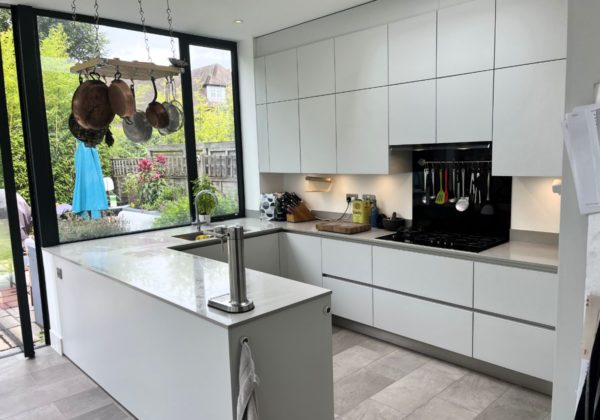 new Next125 kitchen. The door colour is crystal grey, a subtle, off-white light grey in a matt velvet finish.
